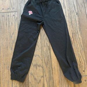 Kids Black Jogger Pants with Mushroom Patch